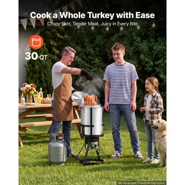 30 QT Turkey Fryer & Seafood Boiler Set with 54,000 BTU Propane Burner, Basket & Stand