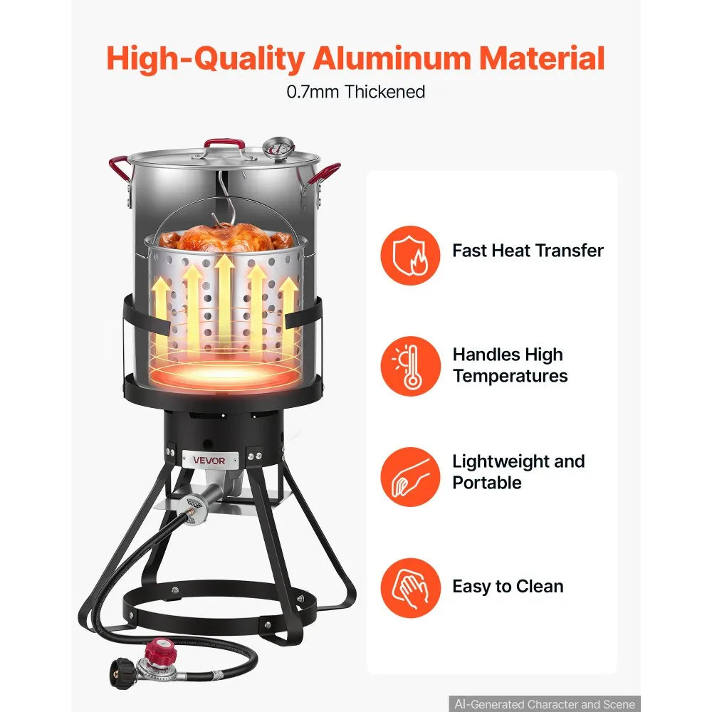 30 QT Turkey Fryer & Seafood Boiler Set with 54,000 BTU Propane Burner, Basket & Stand