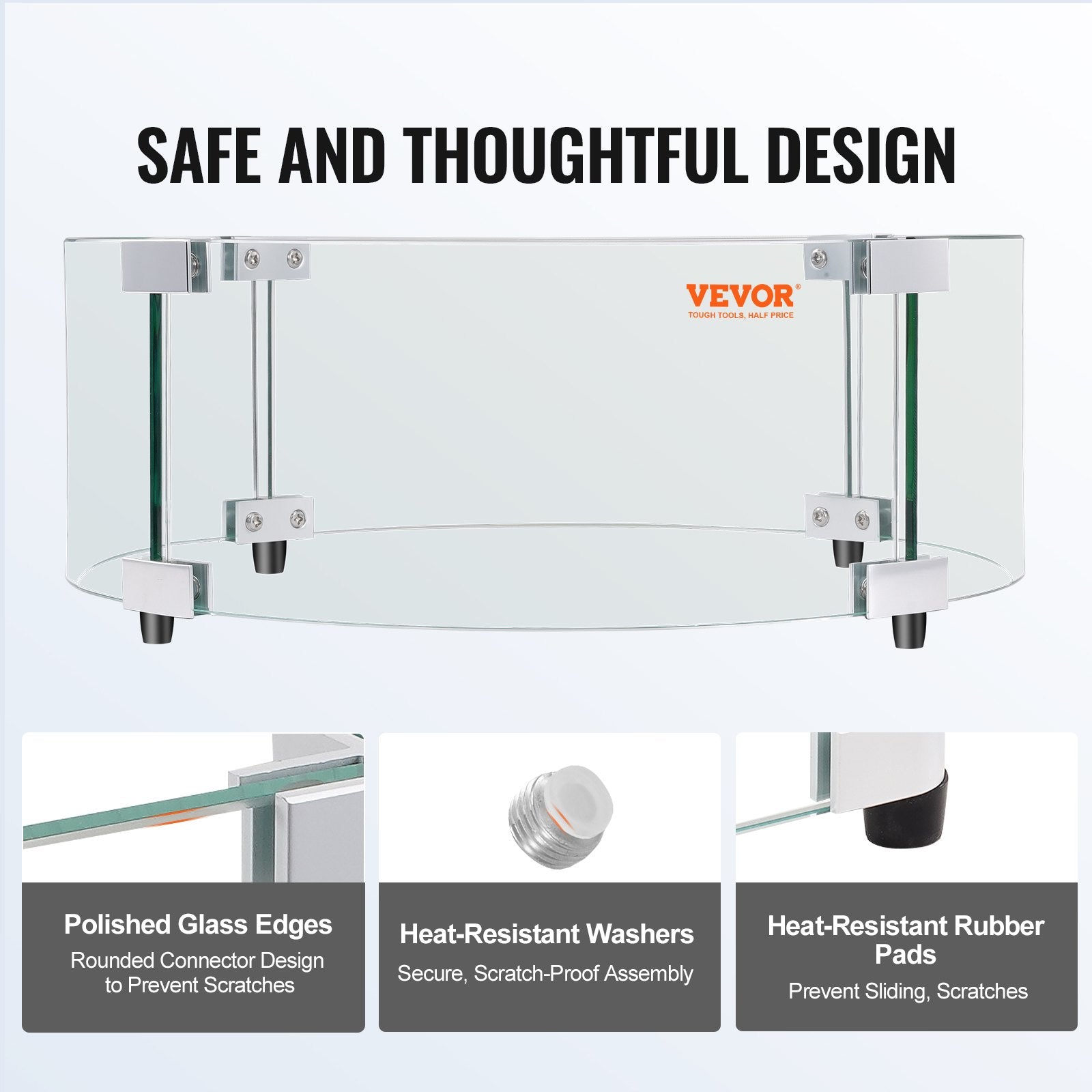 VEVOR Fire Pit Wind Guard, 29 x 8 inch Round Glass Flame Shield, 0.24-Inch Thick Fire Table Accessory, Clear Tempered Glass Flame Guard for Propane, Gas, Outdoor, Patio, Backyard 