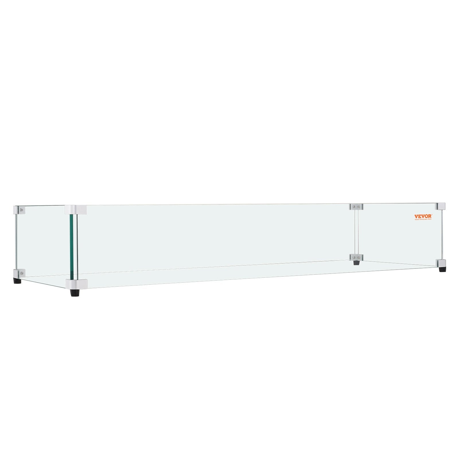 VEVOR Glass Wind Guard for Rectangular Fire Pit Table 44 x 14 x 7.5 Inch, 0.31 inch Thick and Sturdy Tempered Glass Panel with Hard Aluminum Corner Bracket & Rubber Feet, Easy to Assemble 
