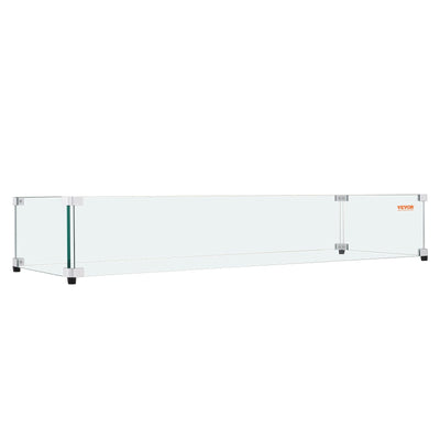 VEVOR Glass Wind Guard for Rectangular Fire Pit Table 44 x 14 x 7.5 Inch, 0.31 inch Thick and Sturdy Tempered Glass Panel with Hard Aluminum Corner Bracket & Rubber Feet, Easy to Assemble 