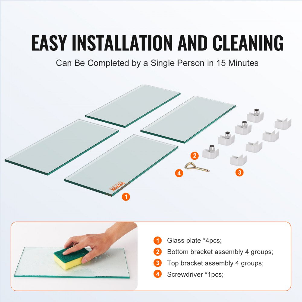 VEVOR Gas Fire Pit Wind Guard for Square Fire Table, 15 x 15 x 7 inch Clear Tempered Wind Guard for Firepits, 0.31 inch Thick Square Glass Shield, Glass Panel with Hard Corner Bracket & Feet 