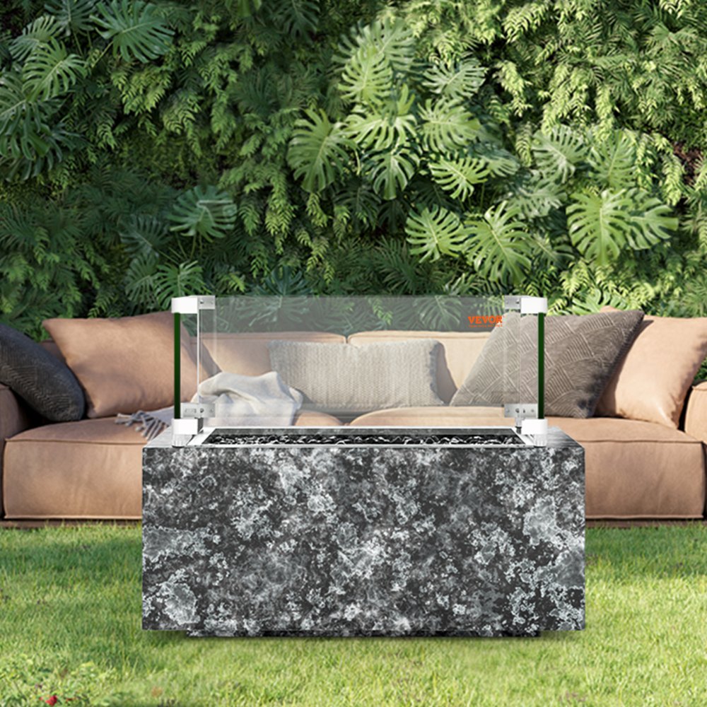 VEVOR Gas Fire Pit Wind Guard for Square Fire Table, 15 x 15 x 7 inch Clear Tempered Wind Guard for Firepits, 0.31 inch Thick Square Glass Shield, Glass Panel with Hard Corner Bracket & Feet 