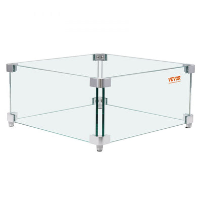 VEVOR Gas Fire Pit Wind Guard for Square Fire Table, 15 x 15 x 7 inch Clear Tempered Wind Guard for Firepits, 0.31 inch Thick Square Glass Shield, Glass Panel with Hard Corner Bracket & Feet 