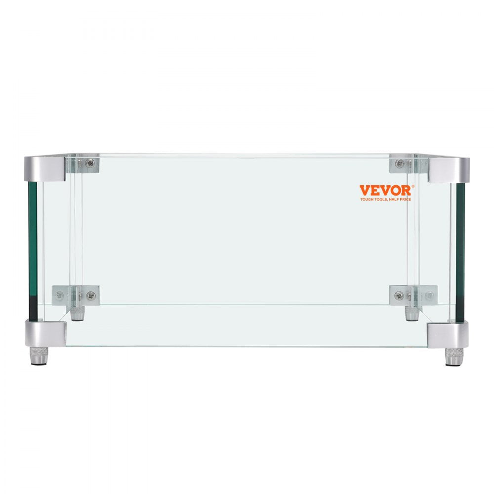 VEVOR Gas Fire Pit Wind Guard for Square Fire Table, 15 x 15 x 7 inch Clear Tempered Wind Guard for Firepits, 0.31 inch Thick Square Glass Shield, Glass Panel with Hard Corner Bracket & Feet 