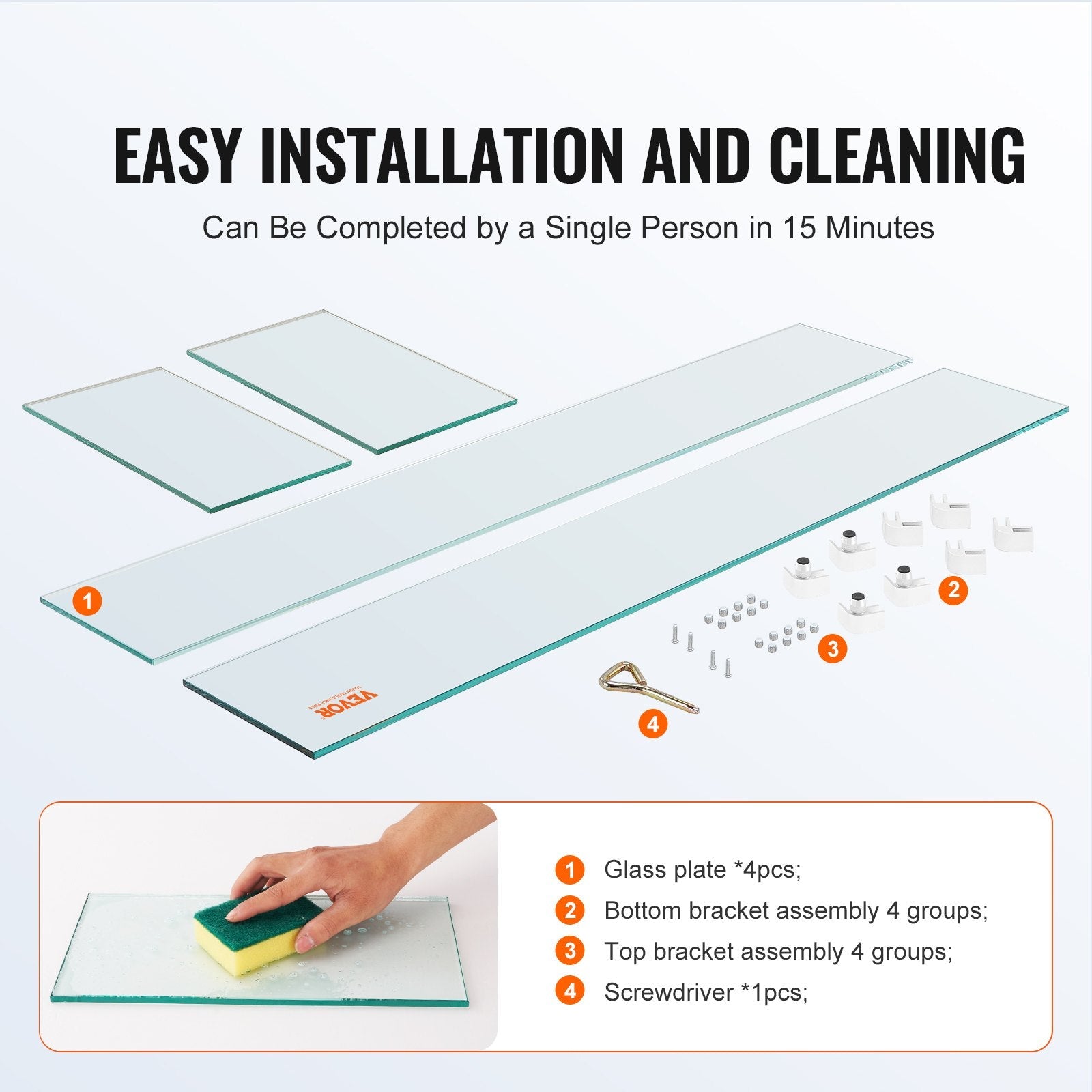 VEVOR Gas Fire Pit Wind Guard for Square Fire Table, 23.5 x 7.5 x 6.5 inch Clear Tempered Wind Guard for Firepits, 0.31 inch Thick Square Glass Shield, Glass Panel with Hard Corner Bracket & Feet 