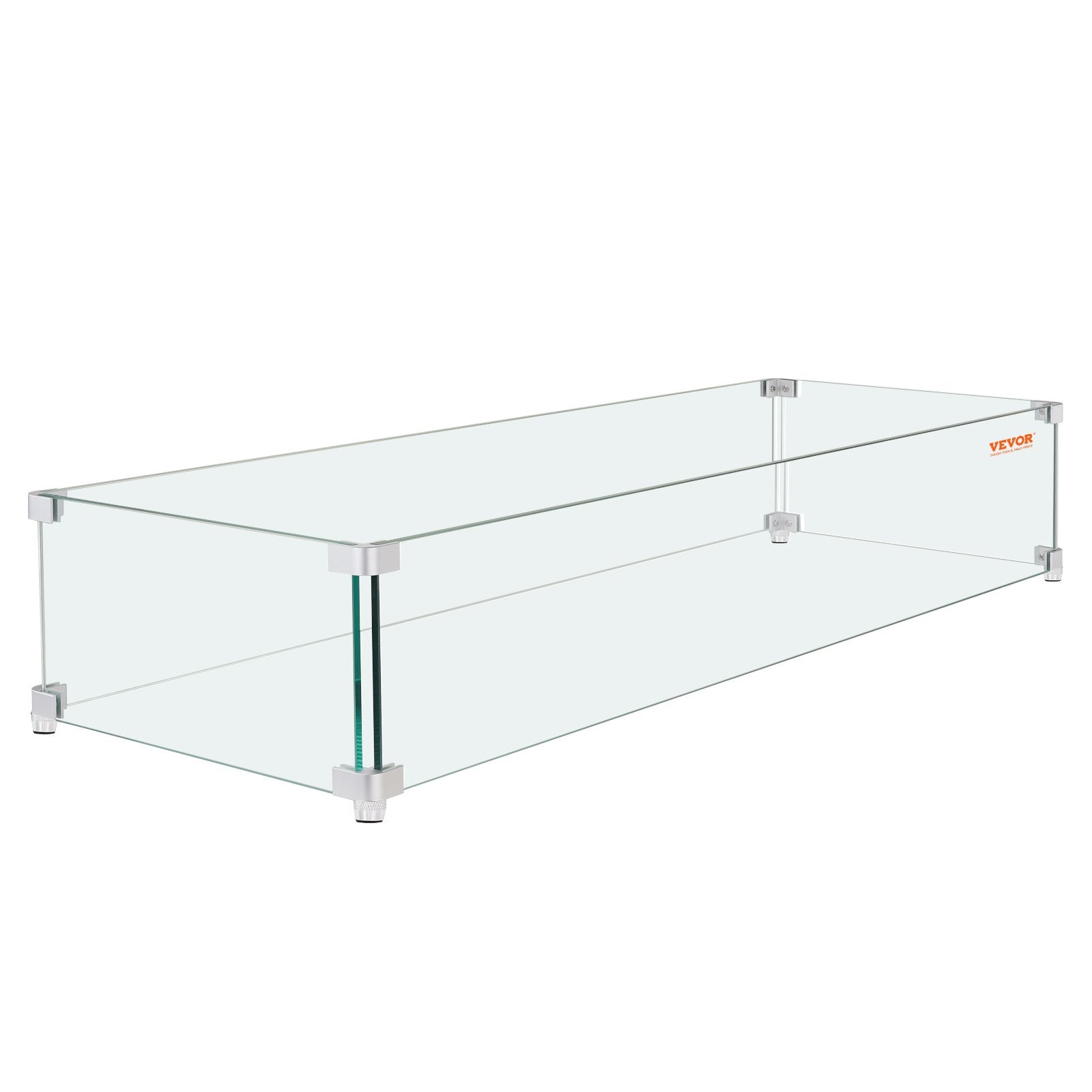 VEVOR Gas Fire Pit Wind Guard for Square Fire Table, 23.5 x 7.5 x 6.5 inch Clear Tempered Wind Guard for Firepits, 0.31 inch Thick Square Glass Shield, Glass Panel with Hard Corner Bracket & Feet 