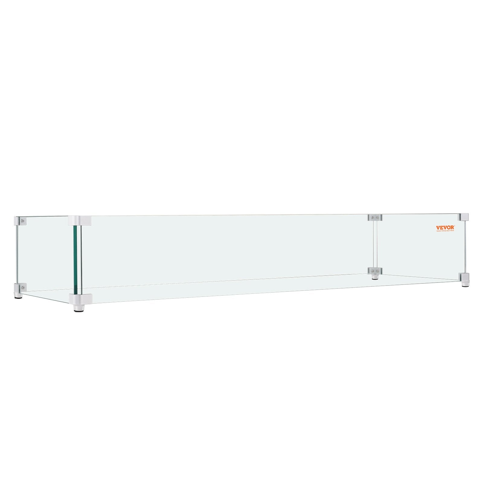 VEVOR Gas Fire Pit Wind Guard for Square Fire Table, 23.5 x 7.5 x 6.5 inch Clear Tempered Wind Guard for Firepits, 0.31 inch Thick Square Glass Shield, Glass Panel with Hard Corner Bracket & Feet 