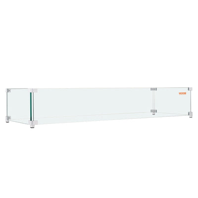 VEVOR Gas Fire Pit Wind Guard for Square Fire Table, 23.5 x 7.5 x 6.5 inch Clear Tempered Wind Guard for Firepits, 0.31 inch Thick Square Glass Shield, Glass Panel with Hard Corner Bracket & Feet 