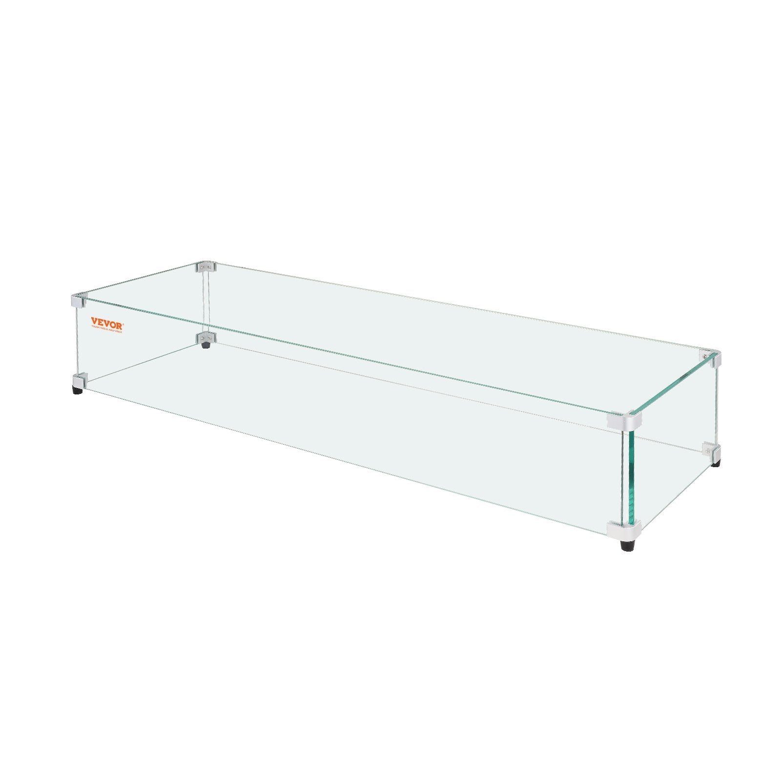 VEVOR Glass Wind Guard for Rectangular Fire Pit Table 31 x 12.5 x 6.5 Inch, 0.31 inch Thick and Sturdy Tempered Glass Panel with Hard Aluminum Corner Bracket & Rubber Feet, Easy to Assemble 