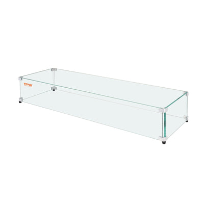 VEVOR Glass Wind Guard for Rectangular Fire Pit Table 31 x 12.5 x 6.5 Inch, 0.31 inch Thick and Sturdy Tempered Glass Panel with Hard Aluminum Corner Bracket & Rubber Feet, Easy to Assemble 