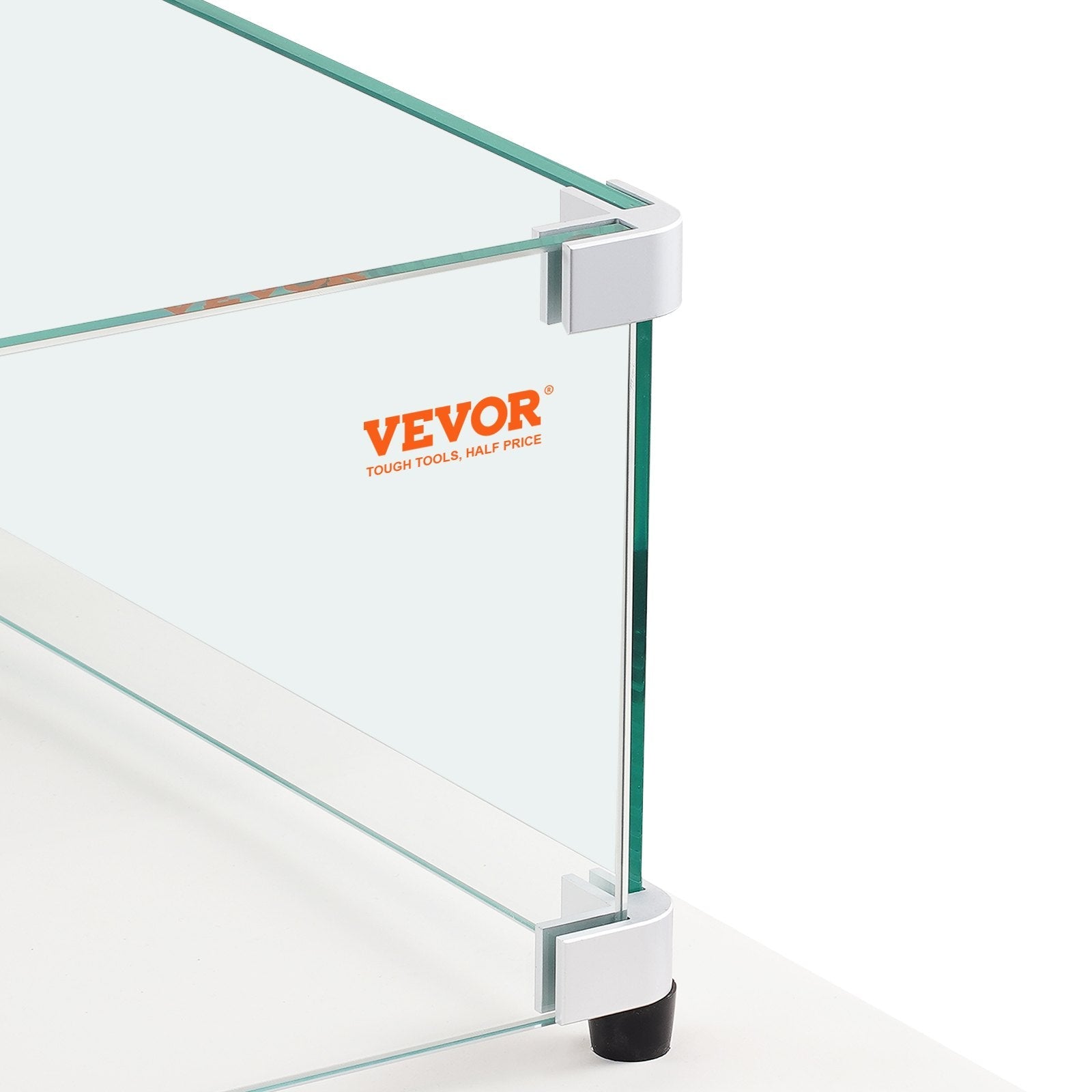 VEVOR Glass Wind Guard for Rectangular Fire Pit Table 29 x 13 x 6.5 Inch, 0.31 inch Thick and Sturdy Tempered Glass Panel with Hard Aluminum Corner Bracket & Rubber Feet, Easy to Assemble 