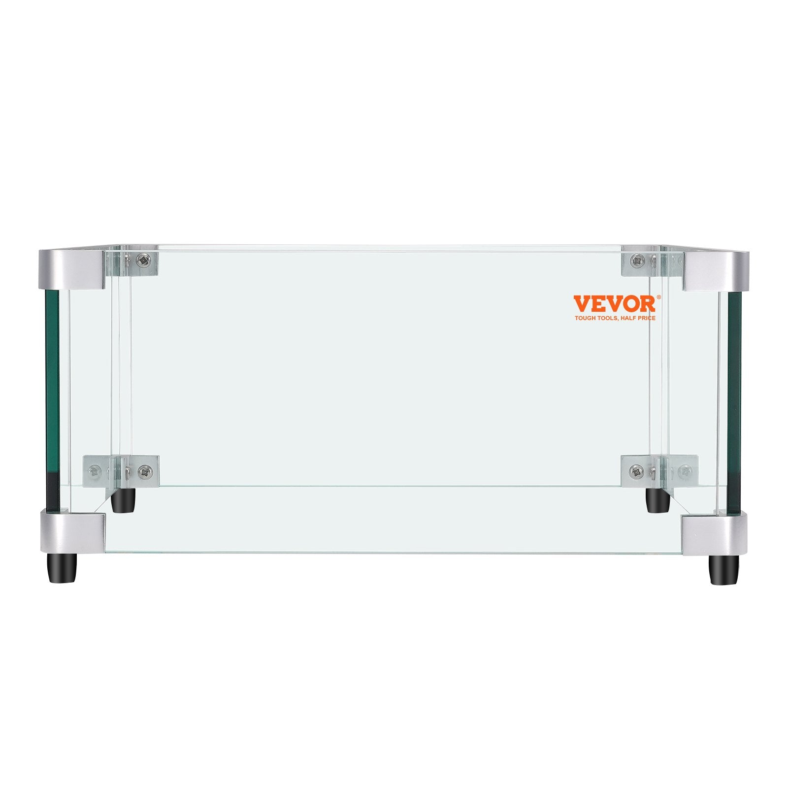 VEVOR Gas Fire Pit Wind Guard for Square Fire Table, 19 x 19 x 7.5 inch Clear Tempered Wind Guard for Firepits, 0.31 inch Thick Square Glass Shield, Glass Panel with Hard Corner Bracket & Feet 