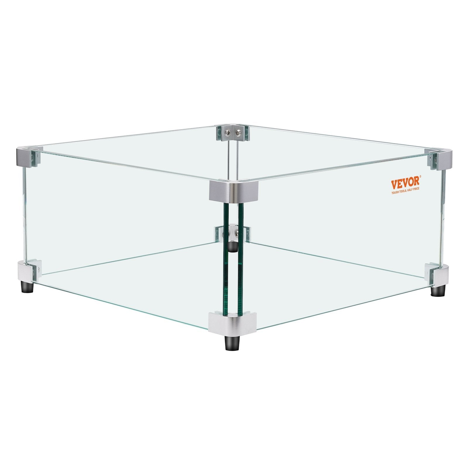 VEVOR Gas Fire Pit Wind Guard for Square Fire Table, 19 x 19 x 7.5 inch Clear Tempered Wind Guard for Firepits, 0.31 inch Thick Square Glass Shield, Glass Panel with Hard Corner Bracket & Feet 