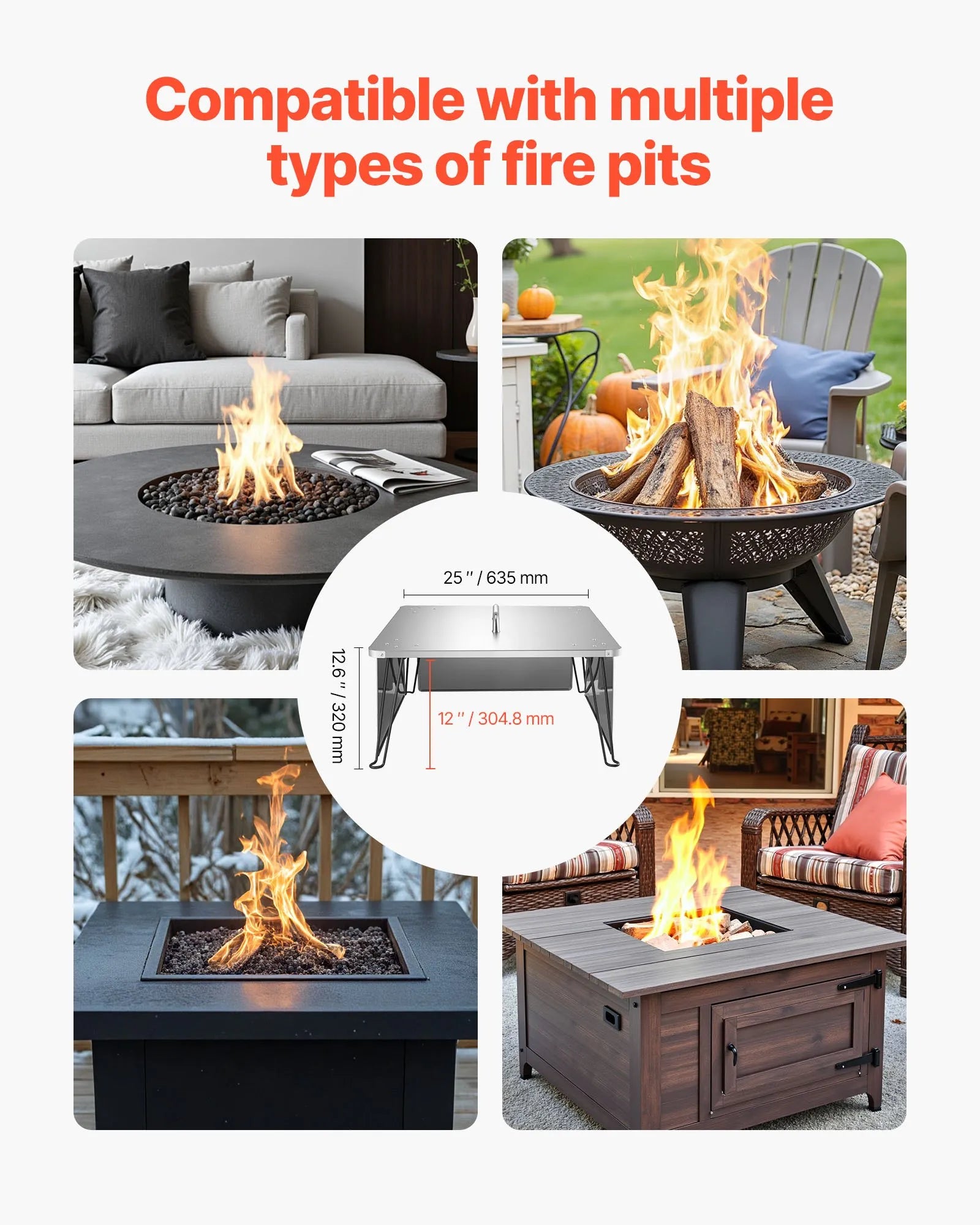 VEVOR Fire Pit Heat Deflector 25x25x14 in Outdoor Burner Cover Stainless Steel