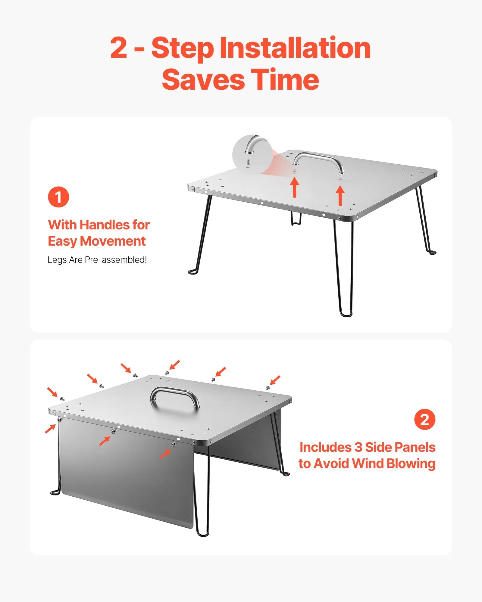 VEVOR Fire Pit Heat Deflector 25x25x14 in Outdoor Burner Cover Stainless Steel