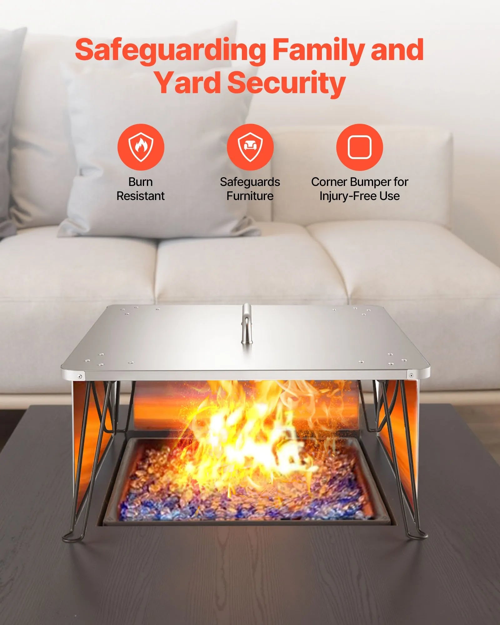 VEVOR Fire Pit Heat Deflector 25x25x14 in Outdoor Burner Cover Stainless Steel