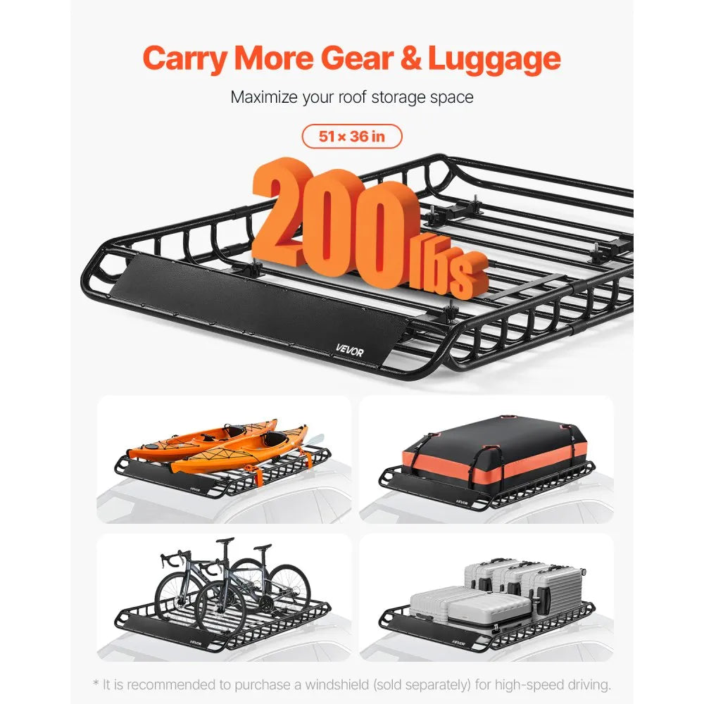 Universal Roof Rack Basket with Waterproof Cargo Bag – 51" x 36" Rooftop Cargo Carrier