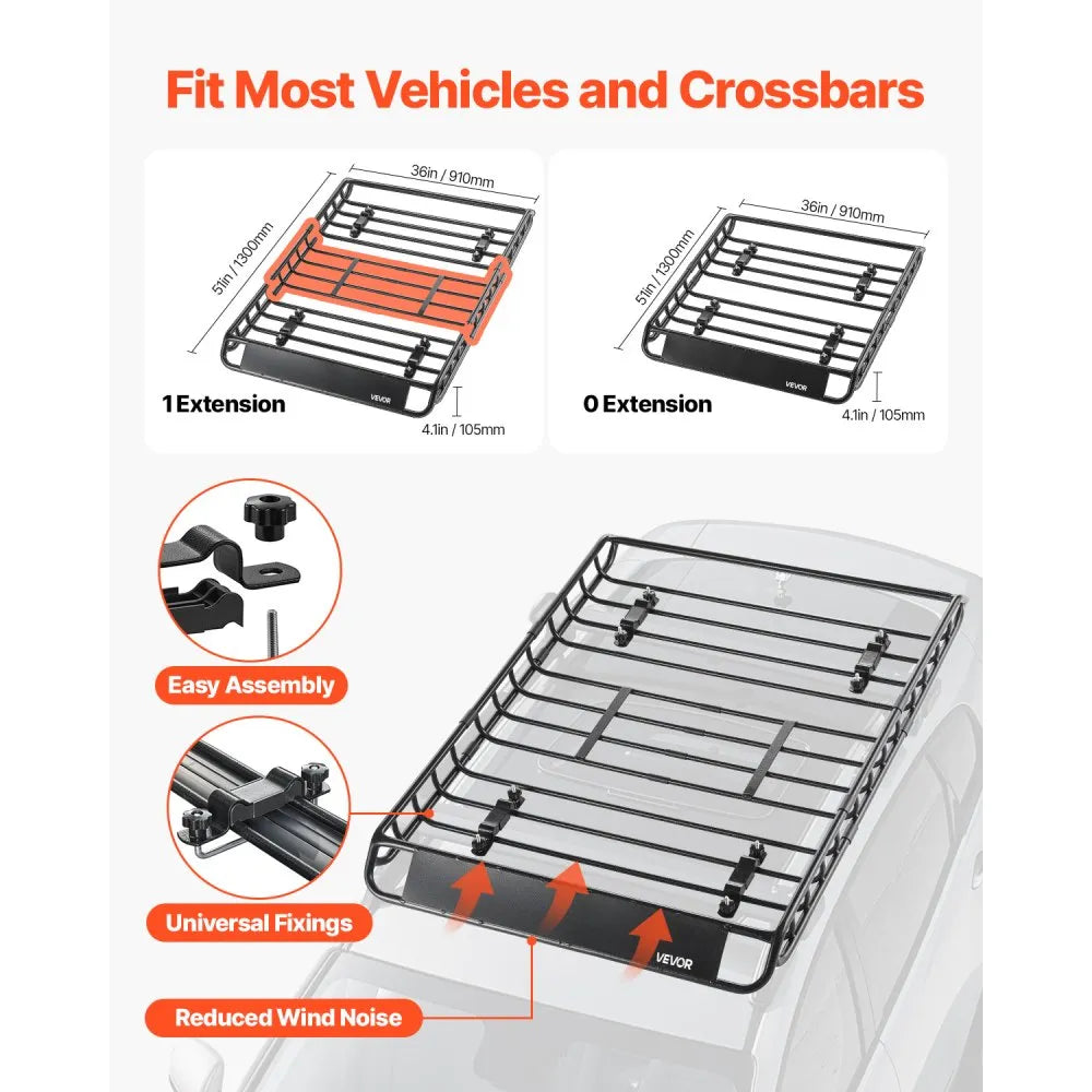 Universal Roof Rack Basket with Waterproof Cargo Bag – 51" x 36" Rooftop Cargo Carrier