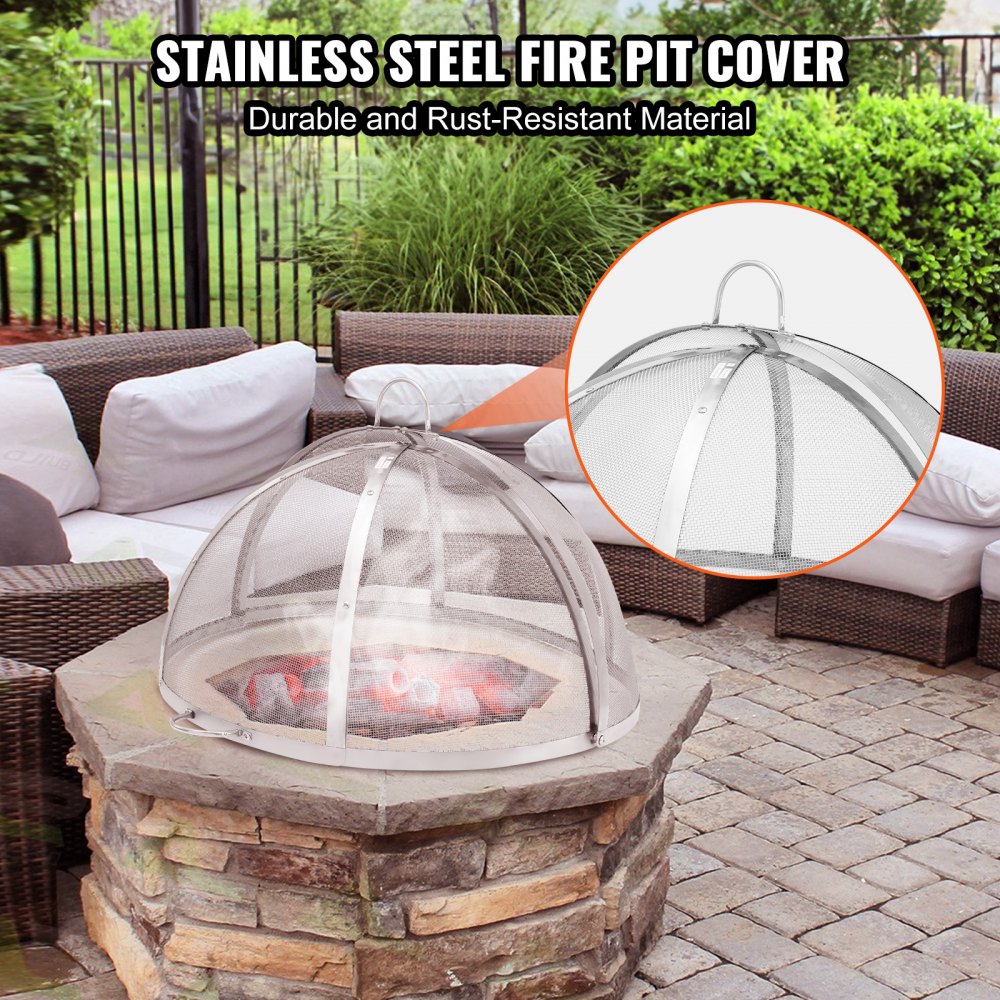VEVOR Firepit Spark Screen Lid, 40" Diameter, Outdoor Firepit Ring Cover Round Accessories, Fire Pit Metal Cover, Easy-Opening Stainless Steel Fire Ring Covers for Outdoor Patio Fire Pits Backyard 