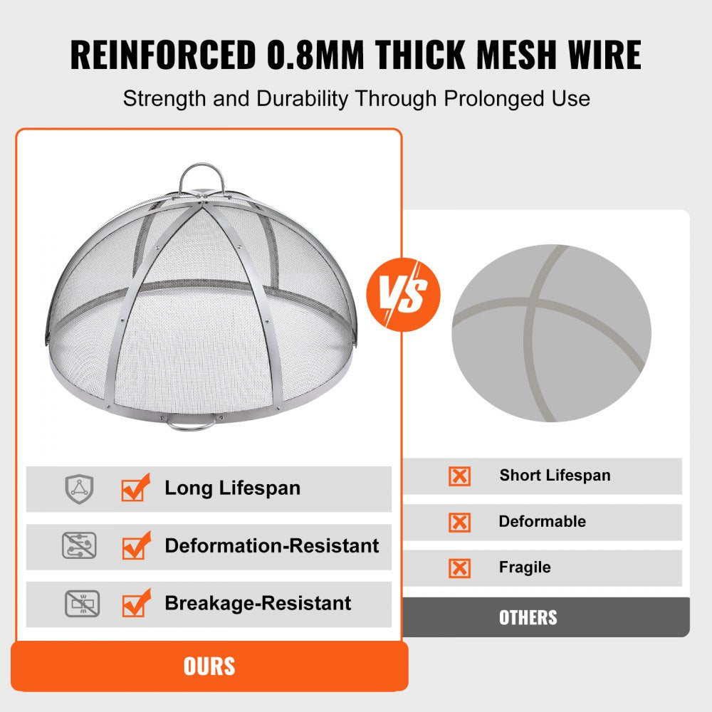 VEVOR Firepit Spark Screen Lid, 30" Diameter, Outdoor Firepit Ring Cover Round Accessories, Fire Pit Metal Cover, Easy-Opening Stainless Steel Fire Ring Covers for Outdoor Patio Fire Pits Backyard 