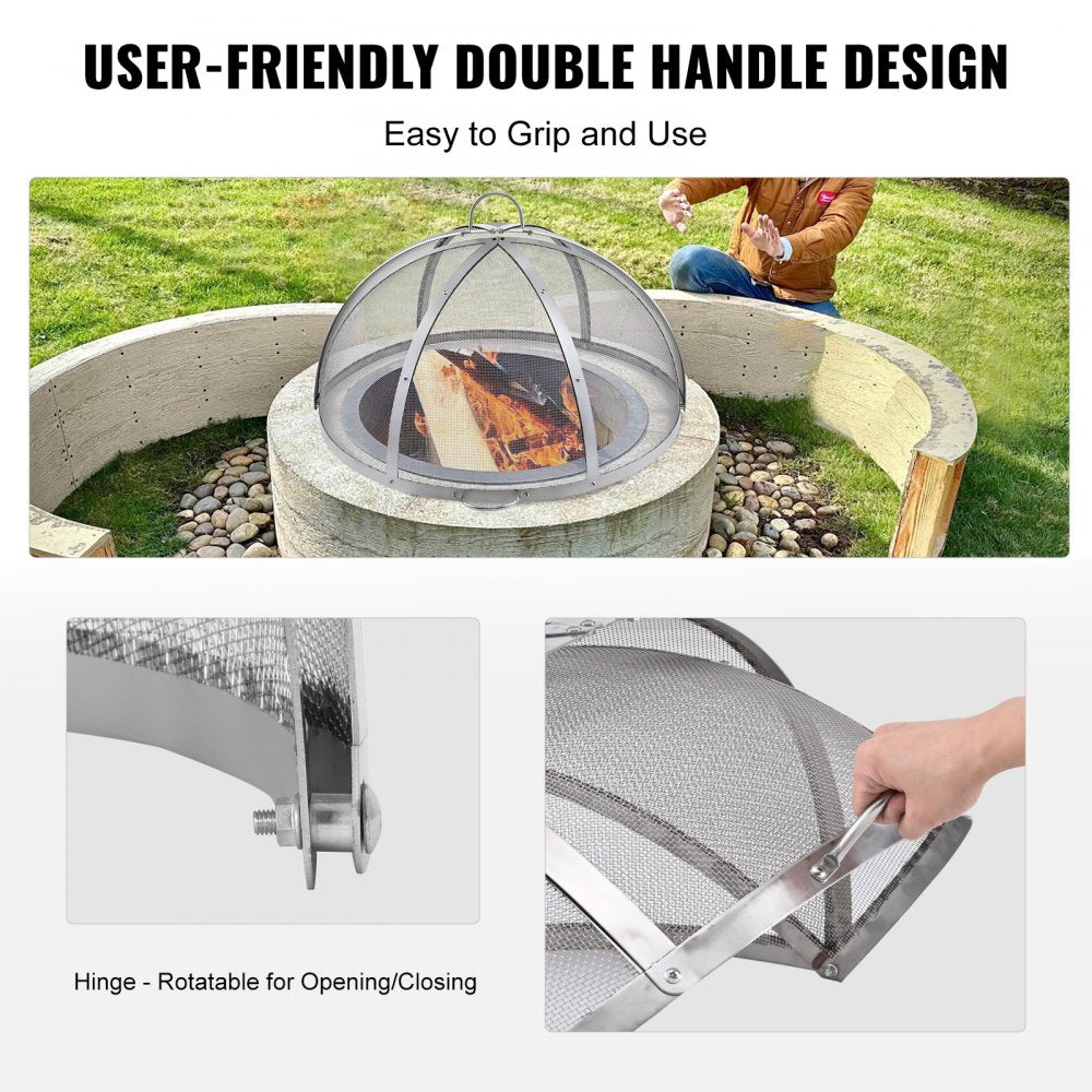 VEVOR Firepit Spark Screen Lid, 30" Diameter, Outdoor Firepit Ring Cover Round Accessories, Fire Pit Metal Cover, Easy-Opening Stainless Steel Fire Ring Covers for Outdoor Patio Fire Pits Backyard 