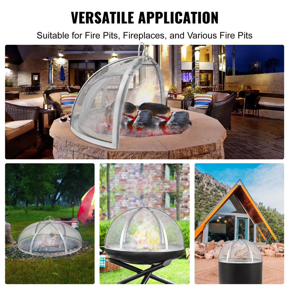 VEVOR Firepit Spark Screen Lid, 30" Diameter, Outdoor Firepit Ring Cover Round Accessories, Fire Pit Metal Cover, Easy-Opening Stainless Steel Fire Ring Covers for Outdoor Patio Fire Pits Backyard 