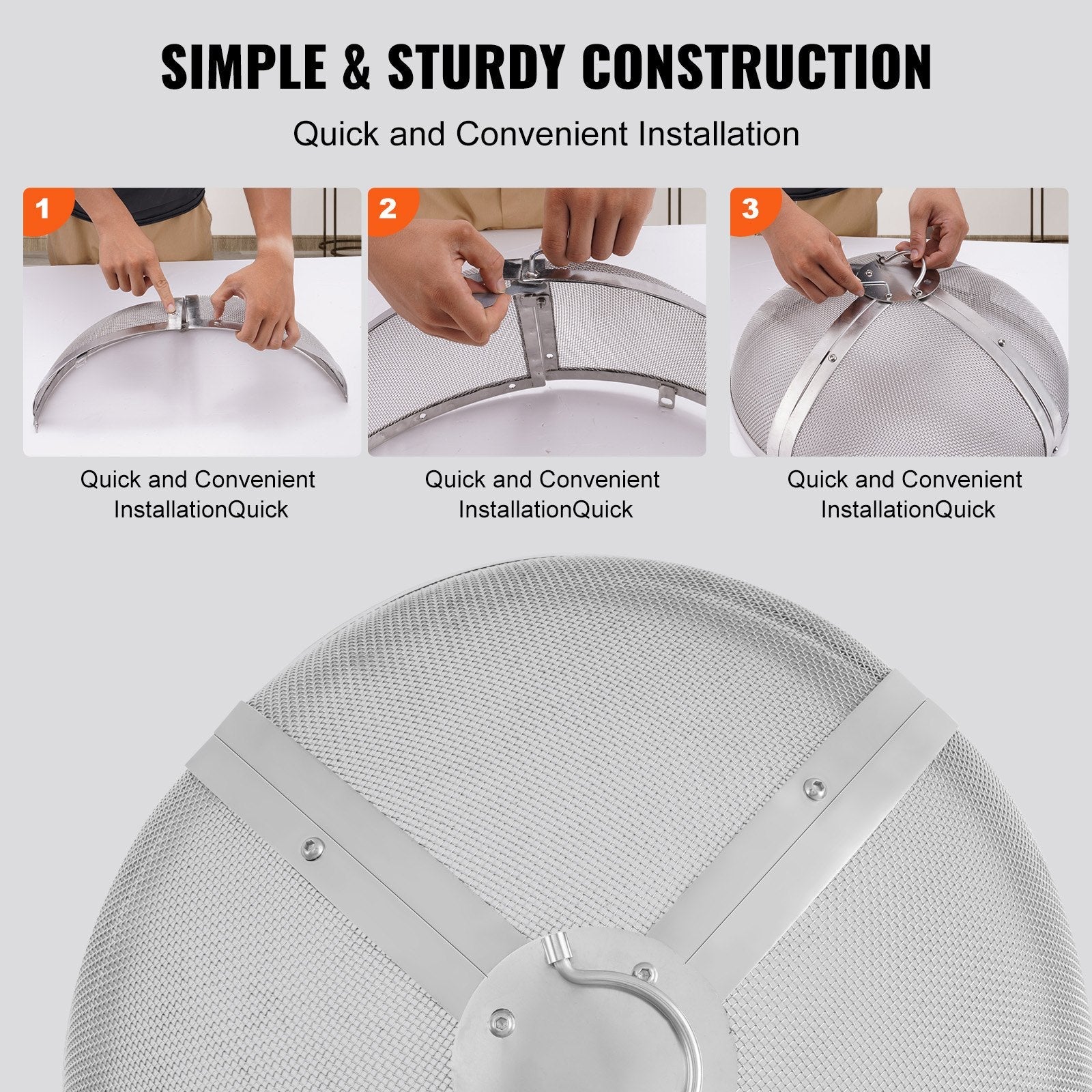 VEVOR Fire Pit Spark Screen Round 20", Reinforced Heavy Duty Steel Metal Cover, Outdoor Firepit Lid, Easy-Opening Top Screen Covers Round with Ring Handle for Outdoor Patio Fire Pits Backyard 