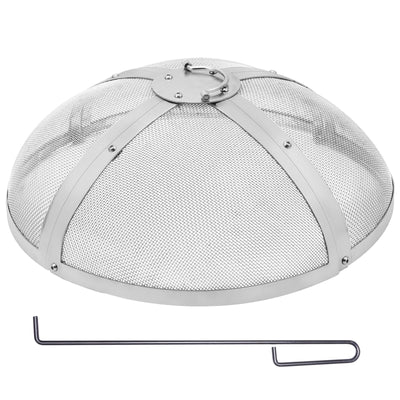 VEVOR Fire Pit Spark Screen Round 20", Reinforced Heavy Duty Steel Metal Cover, Outdoor Firepit Lid, Easy-Opening Top Screen Covers Round with Ring Handle for Outdoor Patio Fire Pits Backyard 