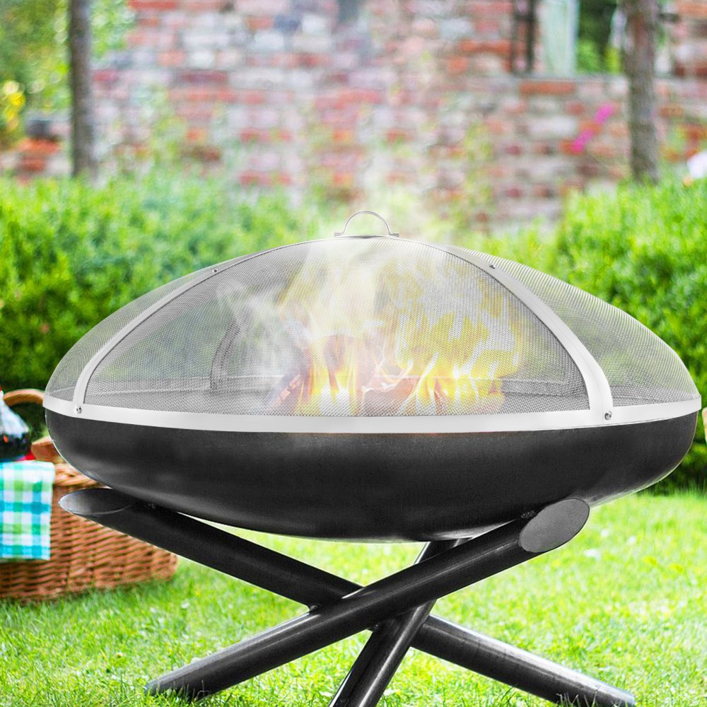 VEVOR Fire Pit Spark Screen Round 30", Reinforced Heavy Duty Steel Metal Cover, Outdoor Firepit Lid, Easy-Opening Top Screen Covers Round with Ring Handle for Outdoor Patio Fire Pits Backyard 