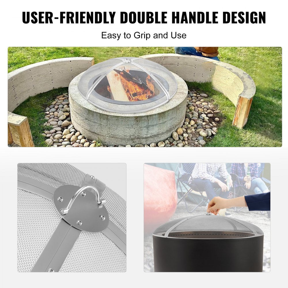 VEVOR Fire Pit Spark Screen Round 40", Reinforced Heavy Duty Steel Metal Cover, Outdoor Firepit Lid, Easy-Opening Top Screen Covers Round with Ring Handle for Outdoor Patio Fire Pits Backyard 