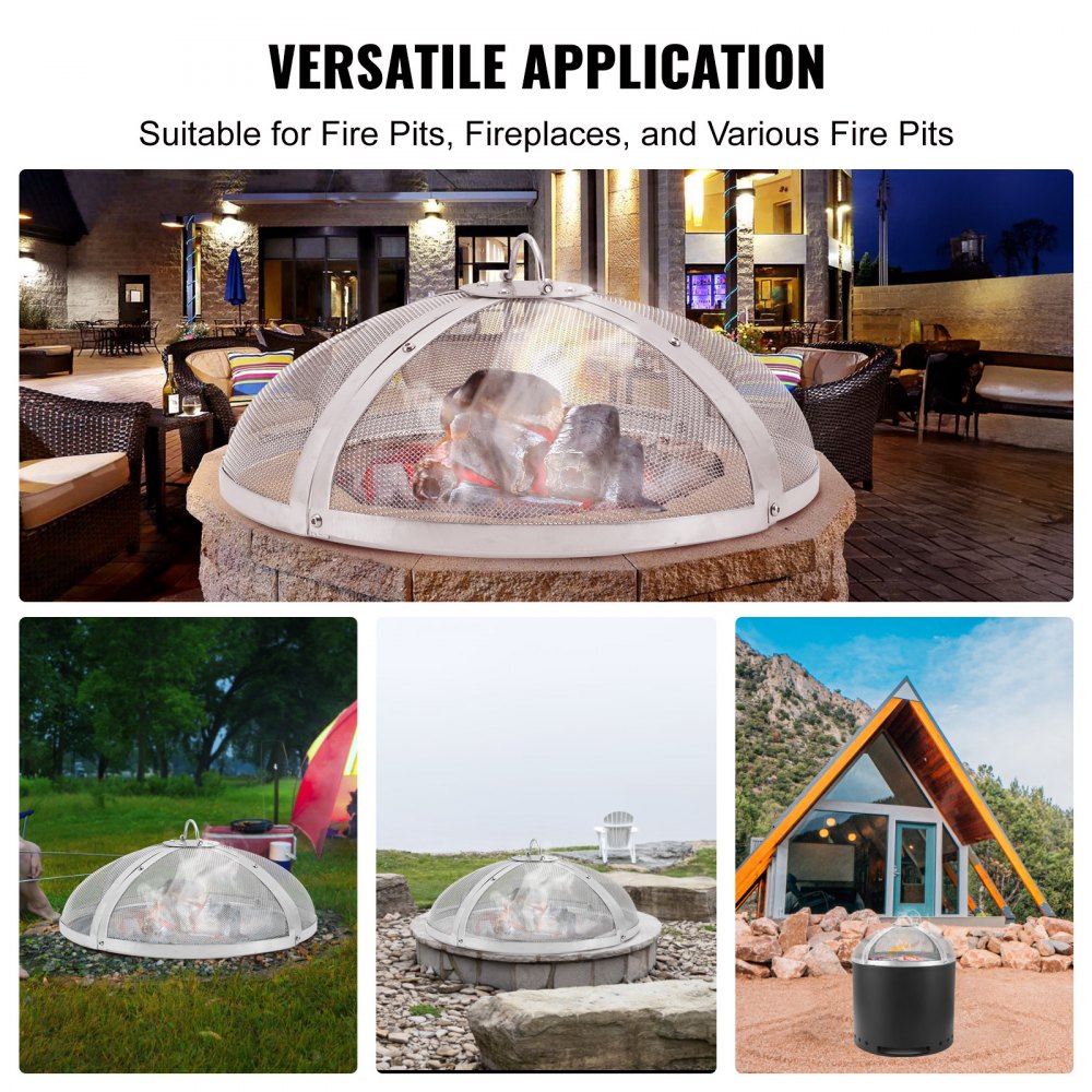 VEVOR Fire Pit Spark Screen Round 40", Reinforced Heavy Duty Steel Metal Cover, Outdoor Firepit Lid, Easy-Opening Top Screen Covers Round with Ring Handle for Outdoor Patio Fire Pits Backyard 