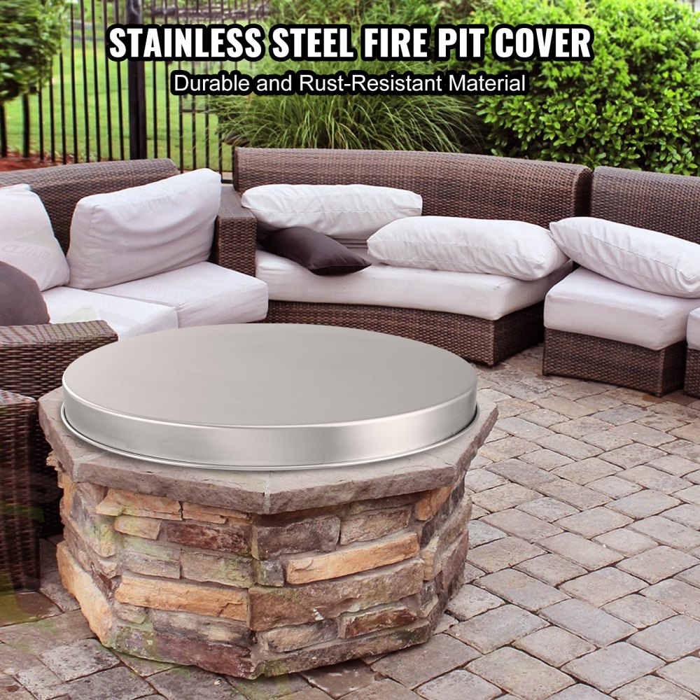VEVOR Fire Pit Cover Lid, 27" Portable Firepit Spark Screen,Stainless Steel Steel Metal Cover, Easy-Opening Outdoor Wood Burning and Camping Stove Accessory, for Outdoor Patio Fire Pits Backyard 