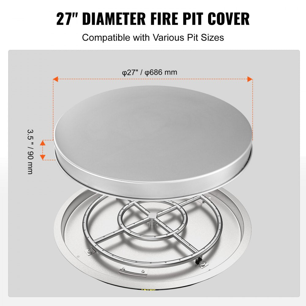 VEVOR Fire Pit Cover Lid, 27" Portable Firepit Spark Screen,Stainless Steel Steel Metal Cover, Easy-Opening Outdoor Wood Burning and Camping Stove Accessory, for Outdoor Patio Fire Pits Backyard 