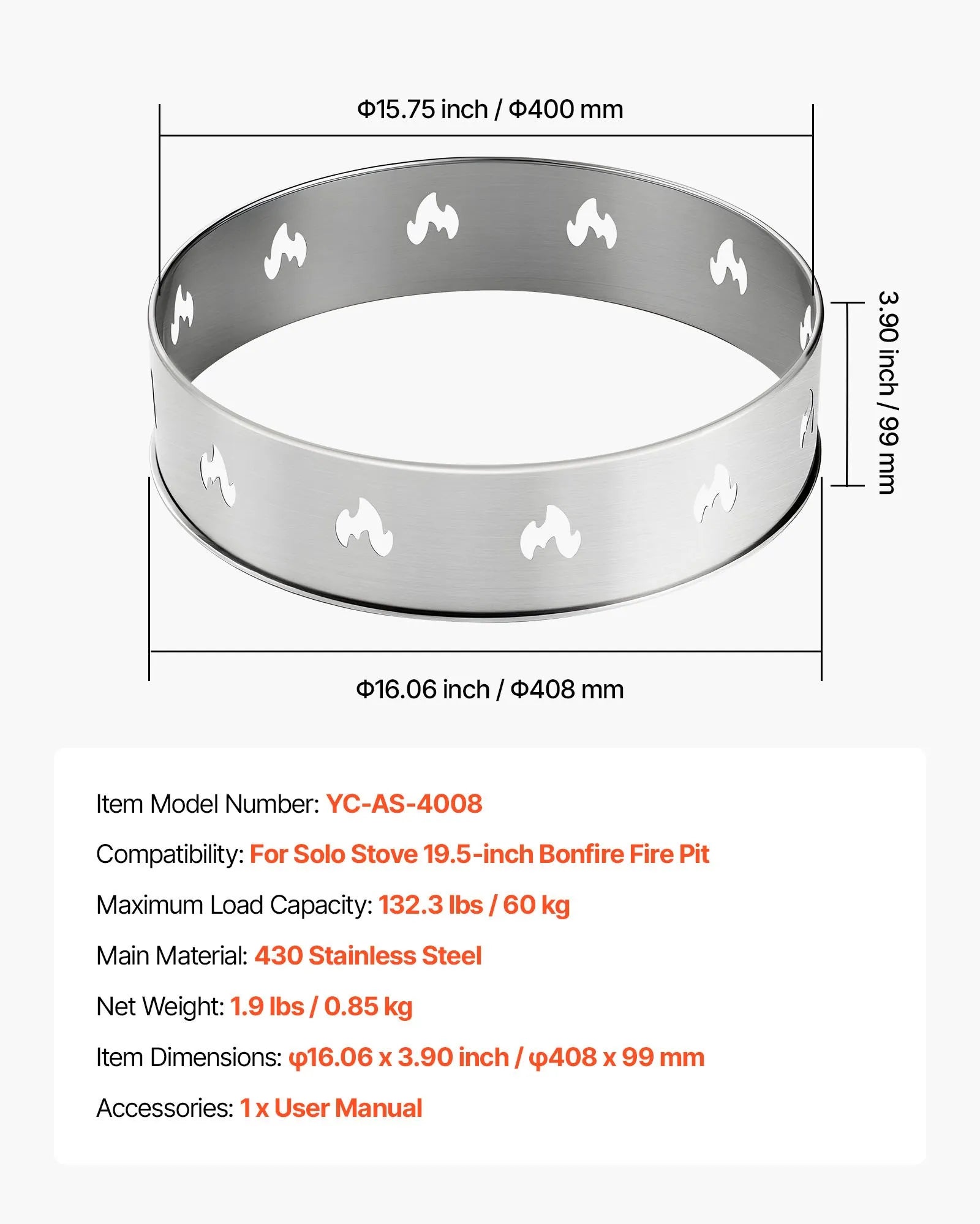 VEVOR Fire Pit Stand for Solo Stove Bonfire 19.5 Inch Smokeless Fire Pit Ring