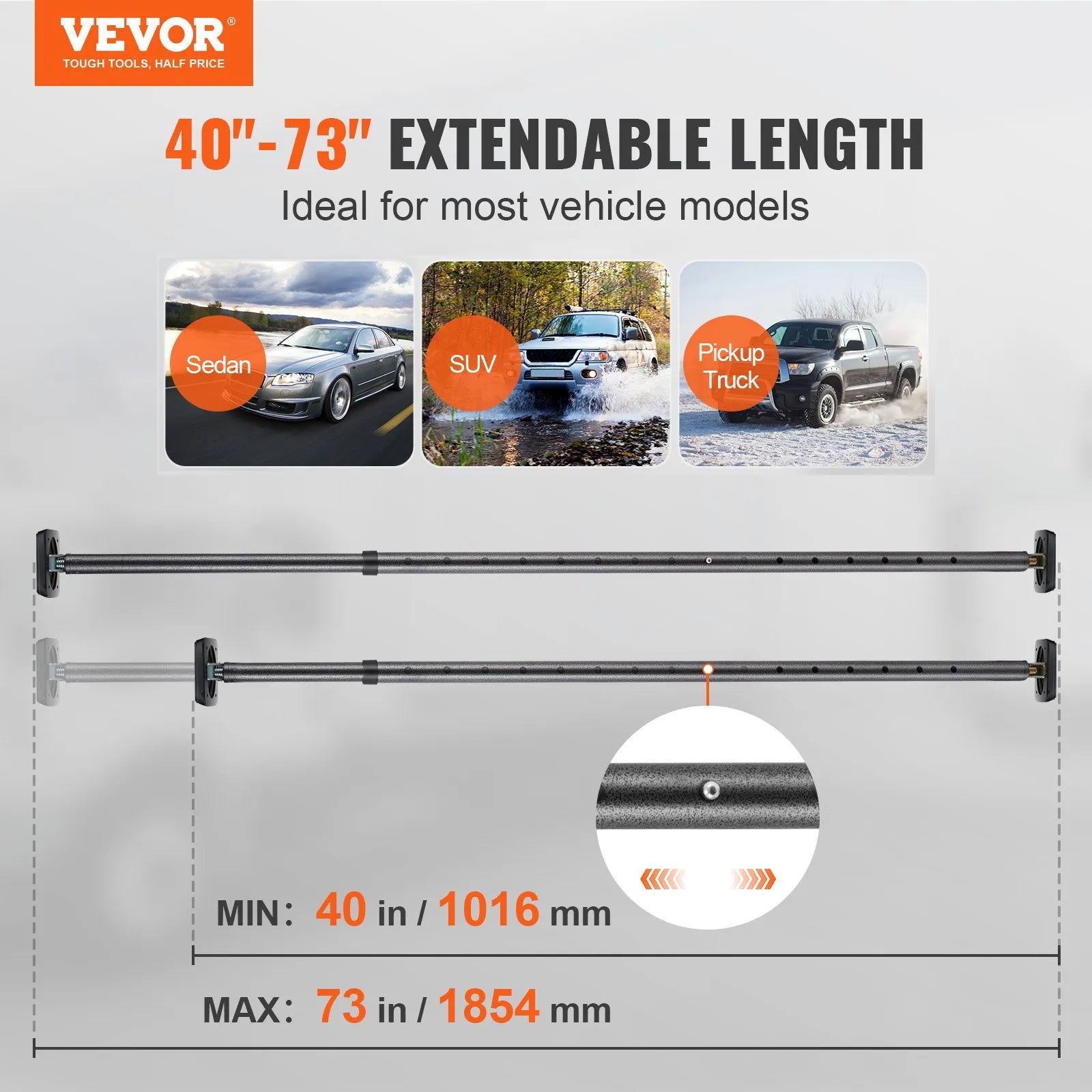 VEVOR Cargo Bar, Truck Bed Bar Adjustable from 40" to 73", Heavy-duty Steel Cargo Stabilizer Bar with 220 lbs Capacity, Truck Load Bar Stop Sliding for Pickup Truck Bed, SUV, Minitruck