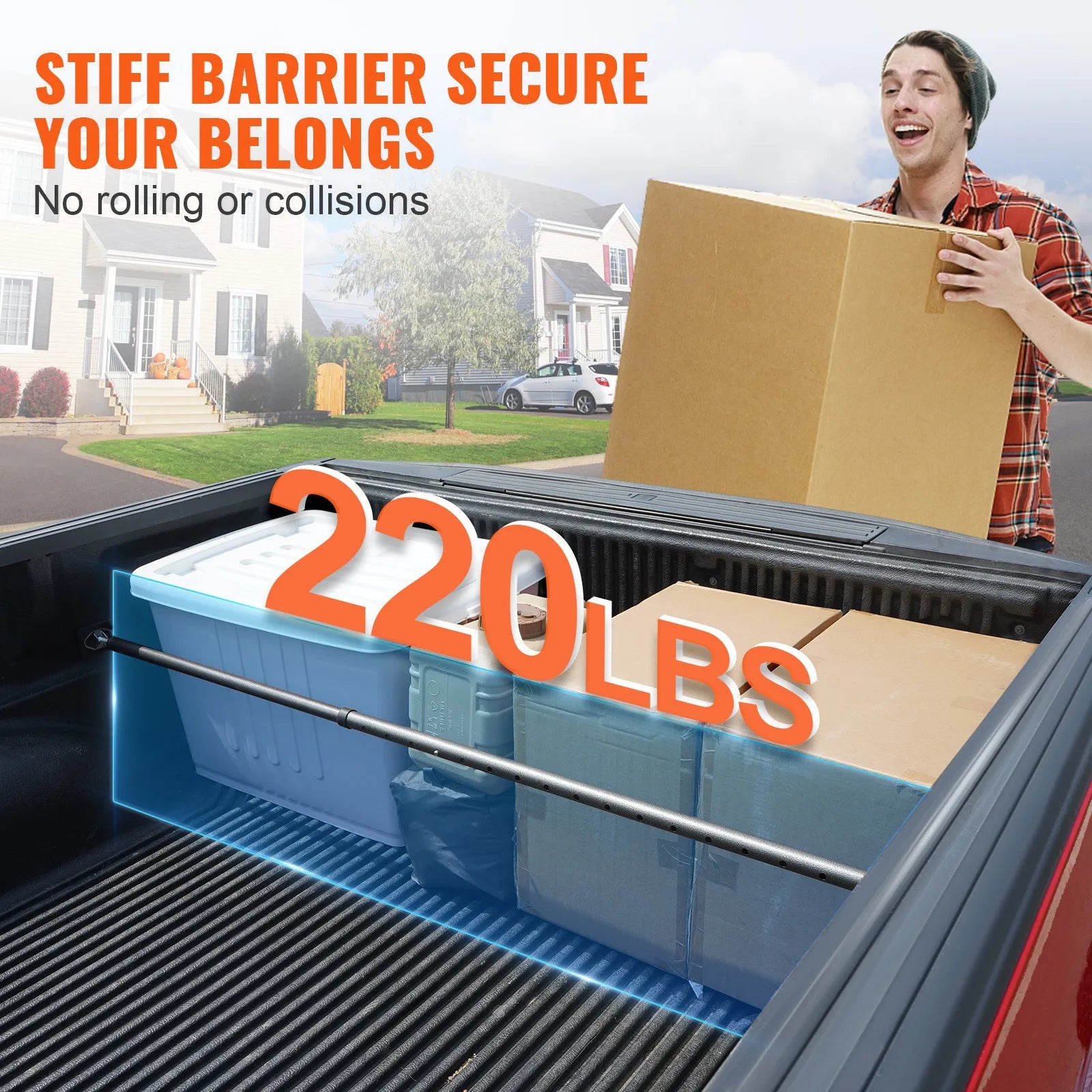 VEVOR Cargo Bar, Truck Bed Bar Adjustable from 40" to 73", Heavy-duty Steel Cargo Stabilizer Bar with 220 lbs Capacity, Truck Load Bar Stop Sliding for Pickup Truck Bed, SUV, Minitruck