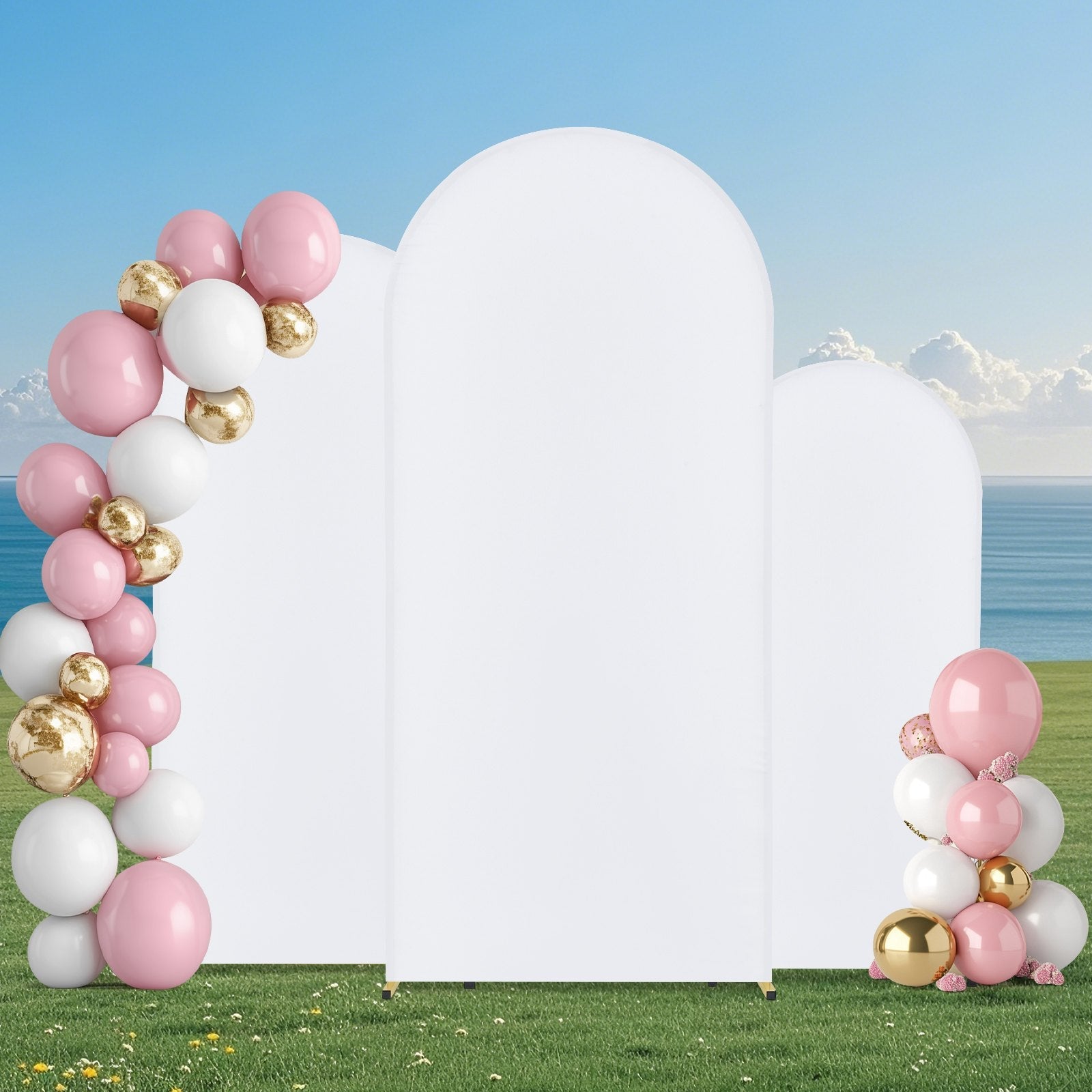 VEVOR Metal Arch Backdrop Stand Set of 3 Stand with Premium Gauze for Wedding 