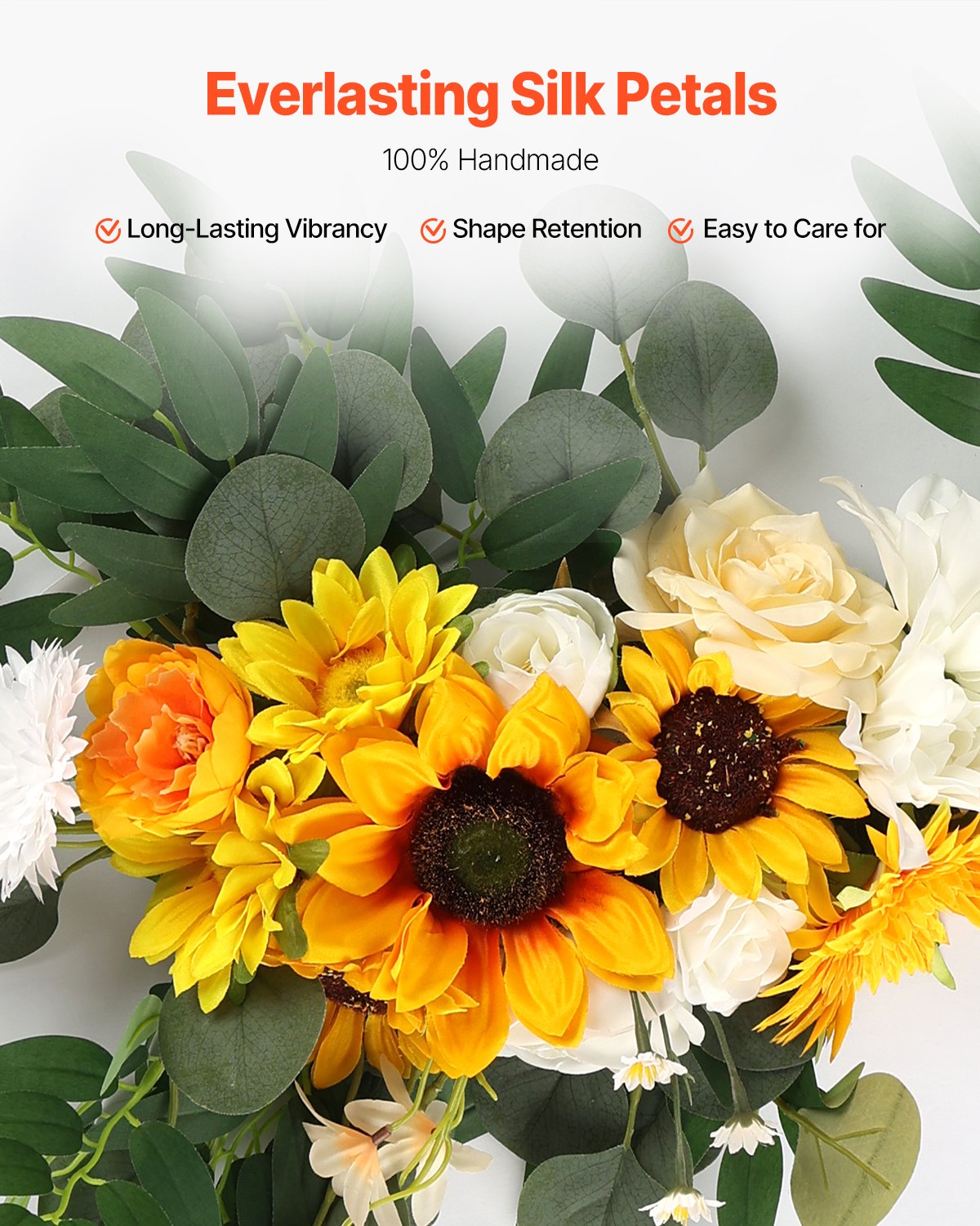 VEVOR Artificial Wedding Arch Flowers Kit Yellow With 2 Pcs Flowers 1 Pcs Drapes 