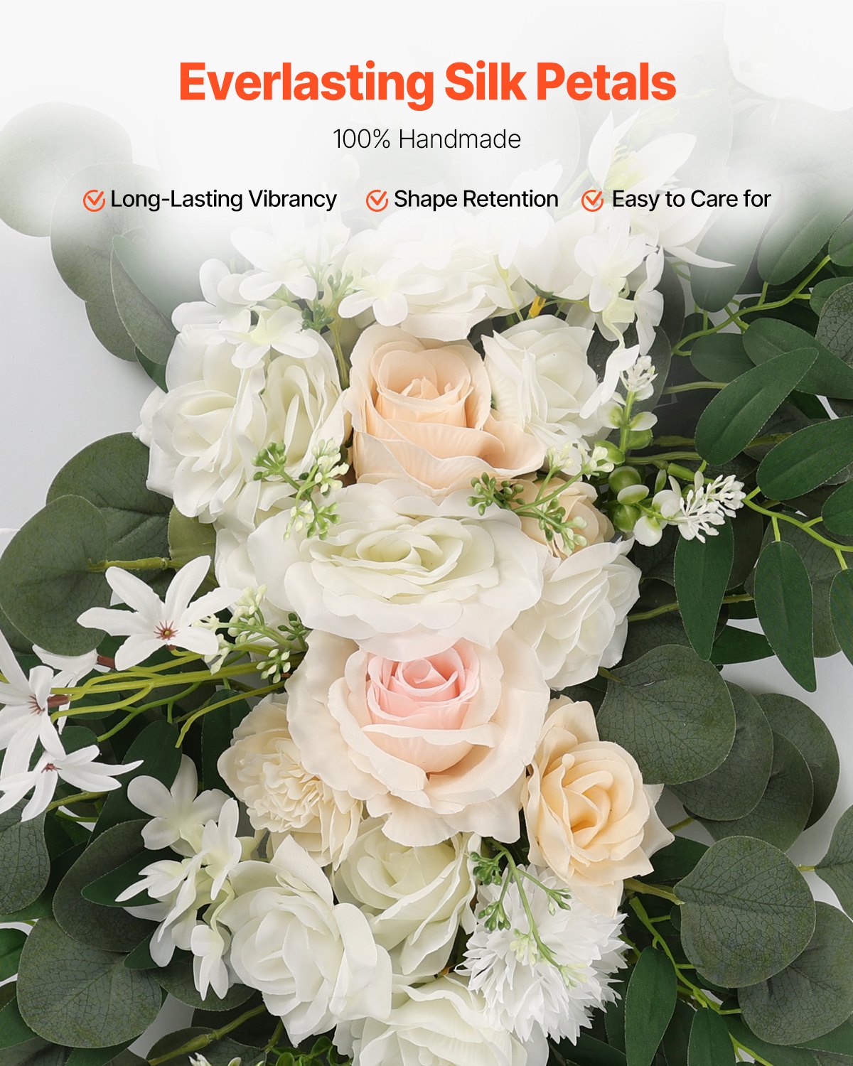VEVOR Artificial Wedding Arch Flowers Kit White With 2 Pcs Flowers 2 Pcs Drapes 