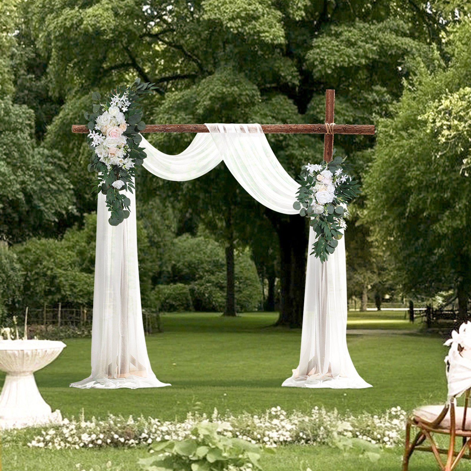 VEVOR Artificial Wedding Arch Flowers Kit White With 2 Pcs Flowers 2 Pcs Drapes 