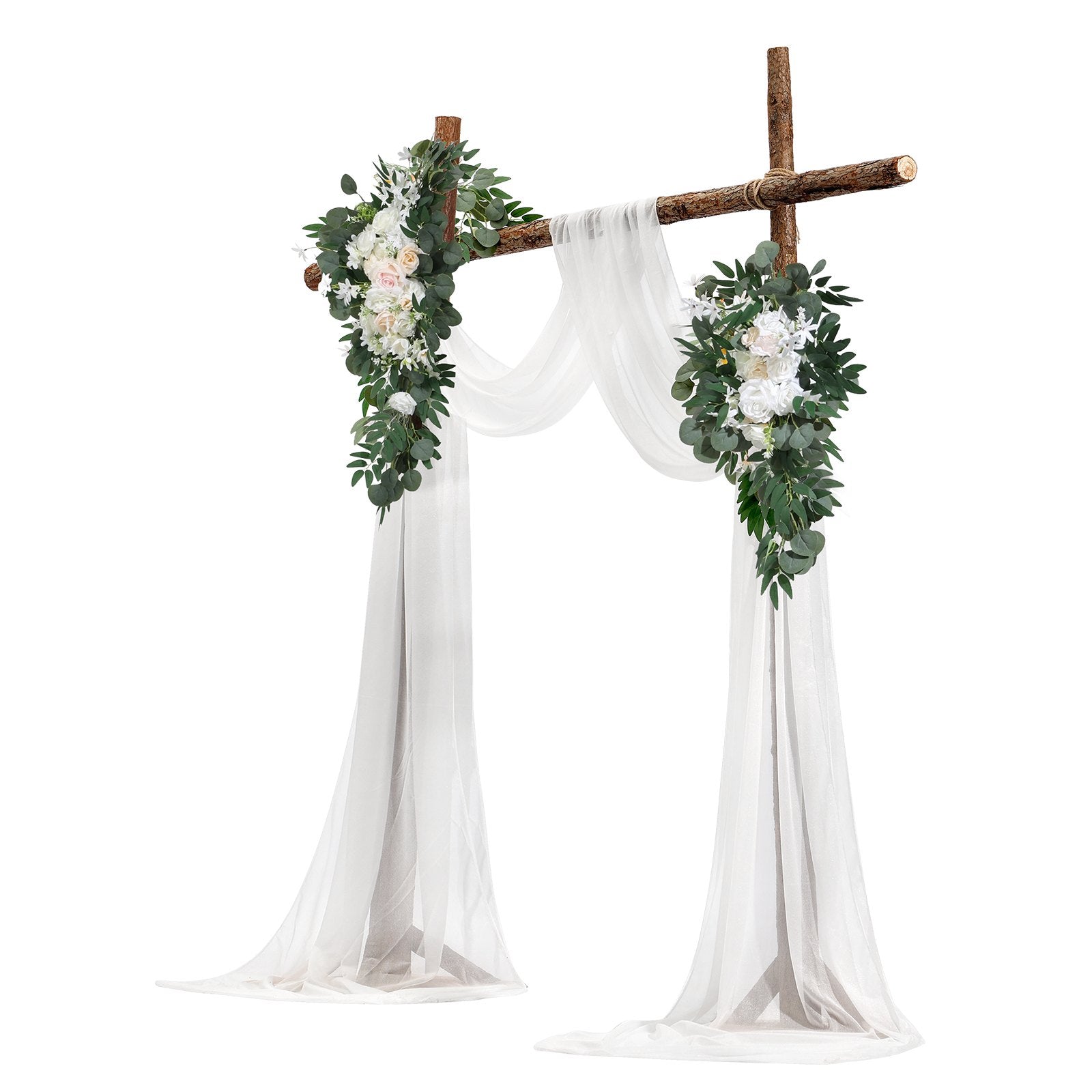VEVOR Artificial Wedding Arch Flowers Kit White With 2 Pcs Flowers 2 Pcs Drapes 