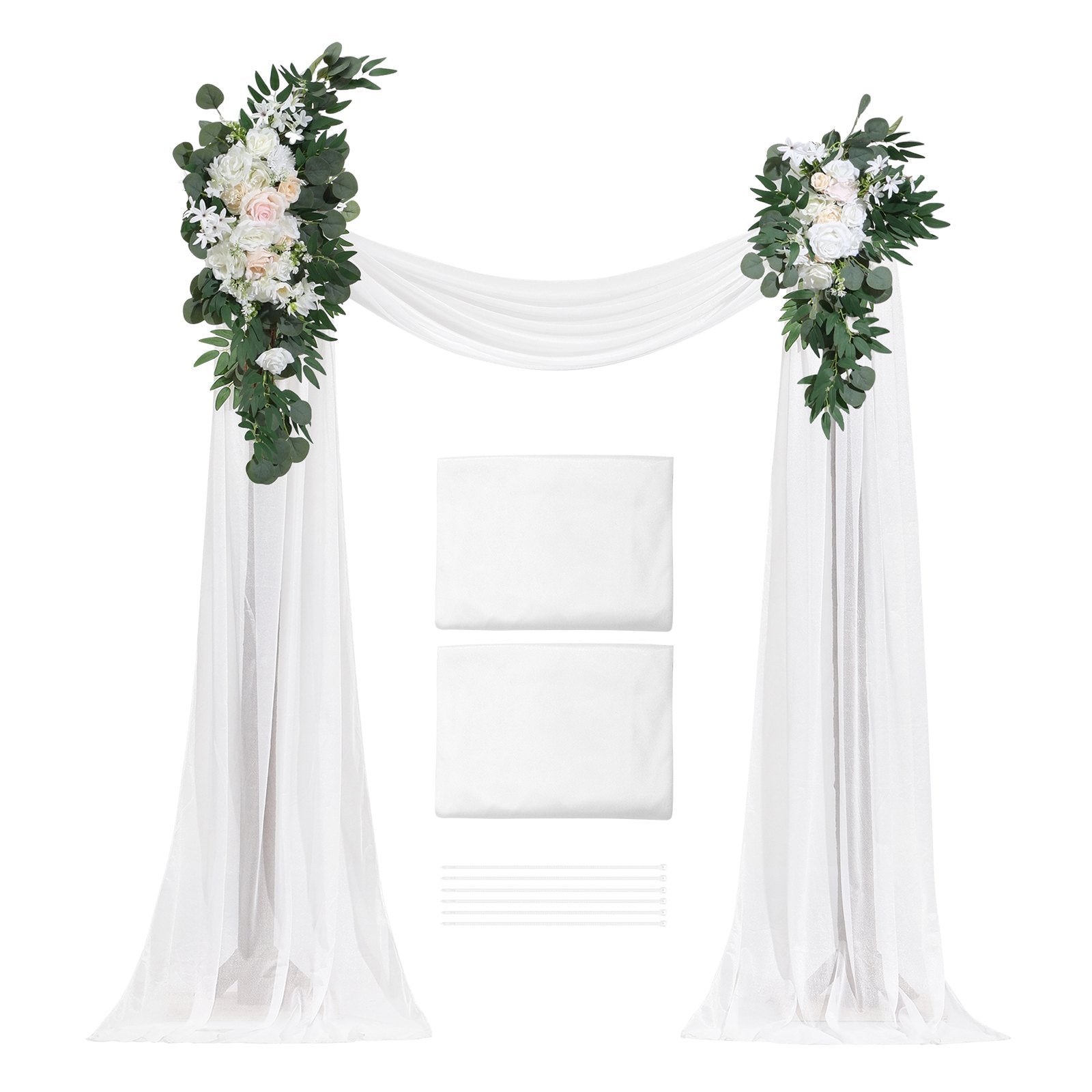 VEVOR Artificial Wedding Arch Flowers Kit White With 2 Pcs Flowers 2 Pcs Drapes 