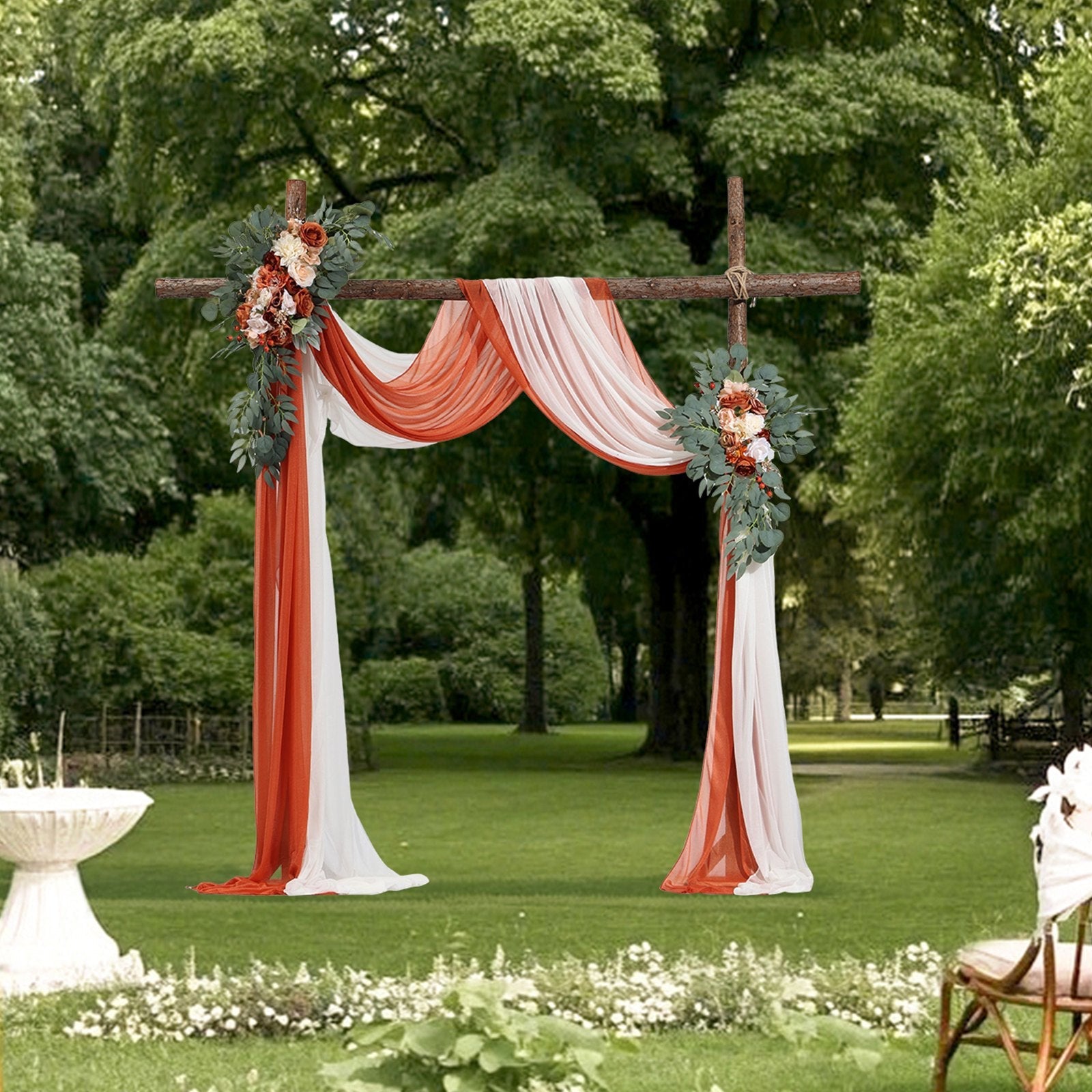 VEVOR Artificial Wedding Arch Flowers Kit Orange With 2 Pcs Flowers 2 Pcs Drapes 