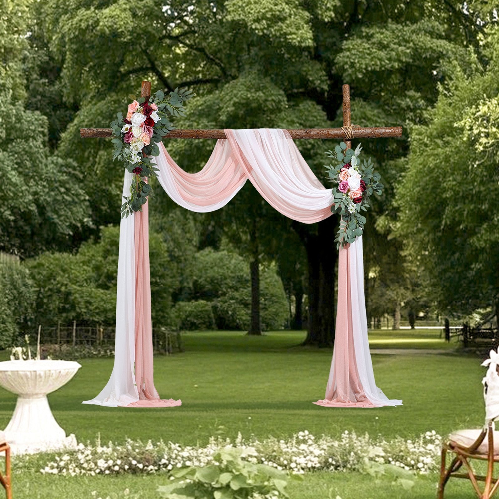 VEVOR Artificial Wedding Arch Flowers Kit Pink With 2 Pcs Flowers 2 Pcs Drapes 