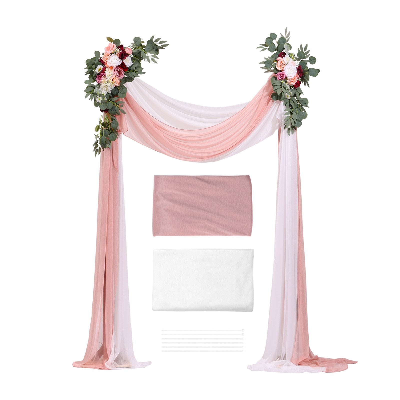 VEVOR Artificial Wedding Arch Flowers Kit Pink With 2 Pcs Flowers 2 Pcs Drapes 