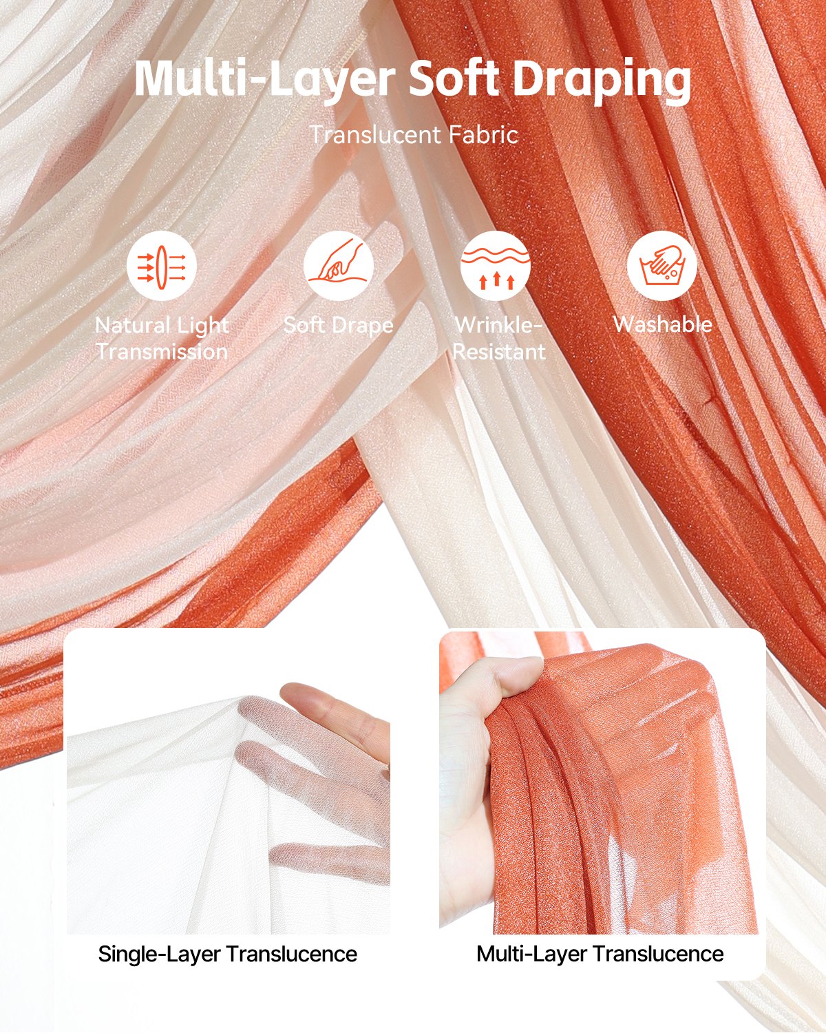 VEVOR Artificial Wedding Arch Flowers Kit Orange With 2 Pcs Flowers 3 Pcs Drapes 