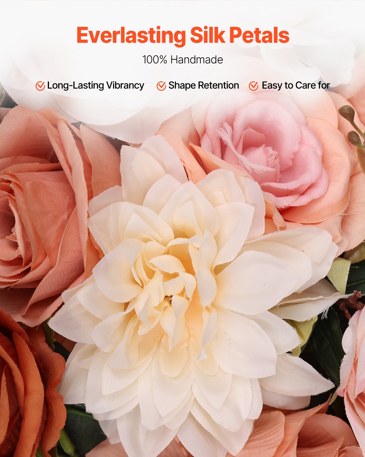 VEVOR Artificial Wedding Arch Flowers Kit Orange With 2 Pcs Flowers 3 Pcs Drapes 