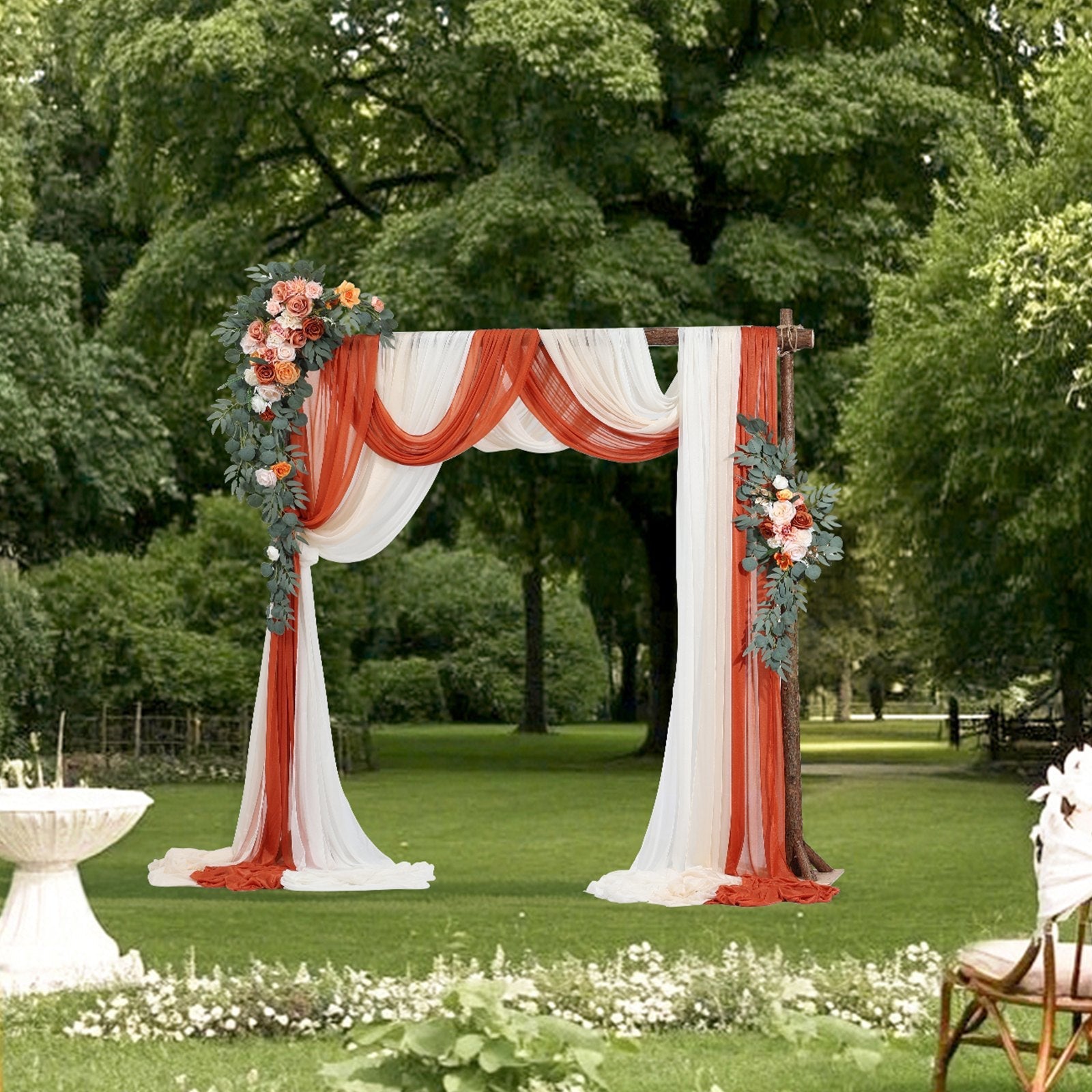 VEVOR Artificial Wedding Arch Flowers Kit Orange With 2 Pcs Flowers 3 Pcs Drapes 