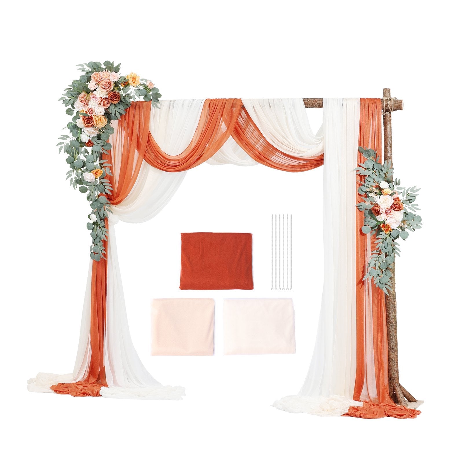 VEVOR Artificial Wedding Arch Flowers Kit Orange With 2 Pcs Flowers 3 Pcs Drapes 